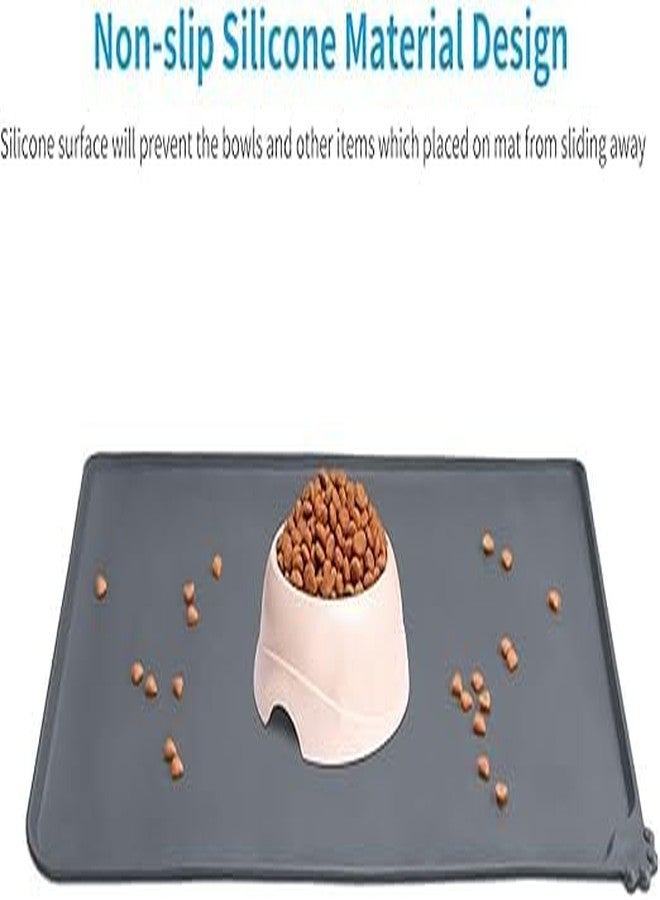 Bitrexup Silicone Pet Feeding Mat, Waterproof Dog Cat Food Mat with Raised Edges, Dog Cat Water Bowl Placemats, Dog Cat Feeding Mats for Food and Water Prevent Spill (47 x 30 cm) - Image 2